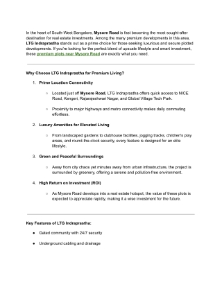 Premium Plots Near Mysore Road
