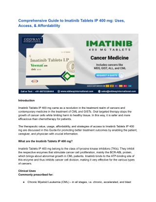 Comprehensive Guide to Imatinib Tablets IP 400 mg: Uses, Access, & Affordability