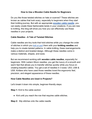 How to Use a Wooden Cable Needle for Beginners