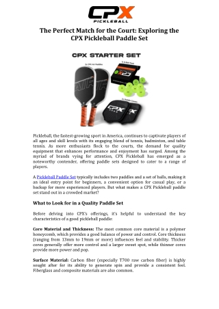 The Perfect Match for the Court Exploring the CPX Pickleball Paddle Set