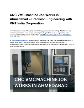 CNC VMC Machine Job Works in Ahmedabad – Precision Engineering with VMT India Corporation