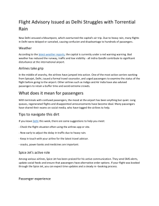 Flight Advisory Issued as Delhi Struggles with Torrential Rain