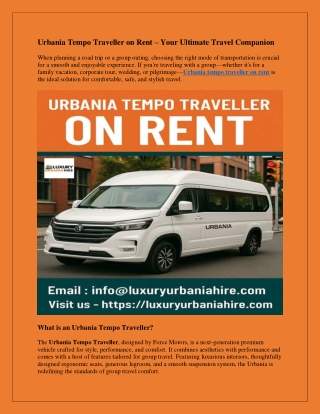 Urbania Tempo Traveller on Rent – Your Ultimate Travel Companion