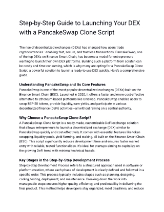 How to Launch a Decentralized Exchange Using a PancakeSwap Clone Script: A Step-