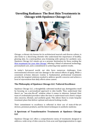 Unveiling Radiance The Best Skin Treatments in Chicago with Opulence Chicago LLC