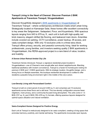 Explore Premium 2 BHK Apartments in Virugambakkam – Crafted for Urban Living by