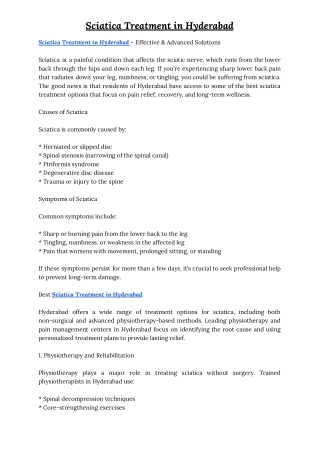 Sciatica Treatment in Hyderabad