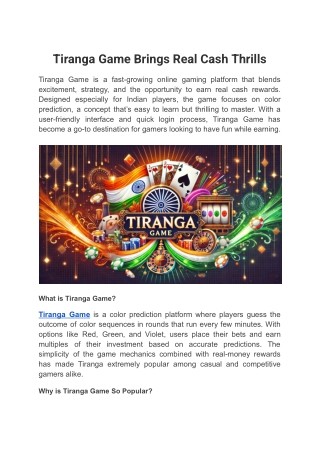 Tiranga Game Brings Real Cash Thrills