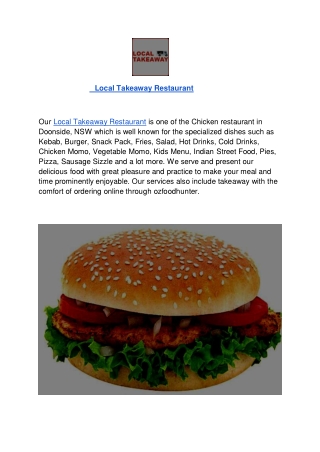 Local Takeaway Restaurant Doonside menu | Dine-in | Takeaway