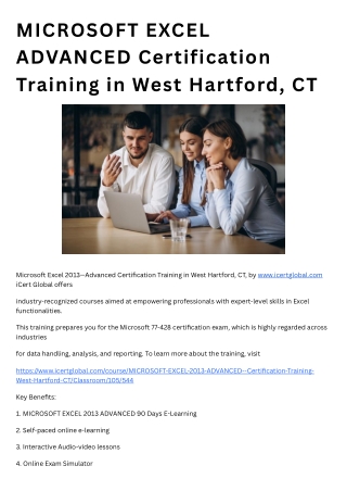 MICROSOFT EXCEL ADVANCED Certification Training in West Hartford, CT