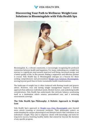 Discovering Your Path to Wellness Weight Loss Solutions in Bloomingdale with Vida Health Spa