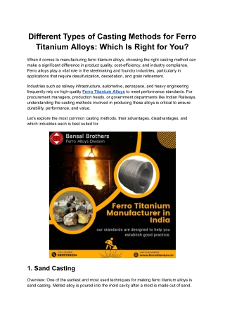 Different Types of Casting Methods for Ferro Titanium Alloys_ Which Is Right for You