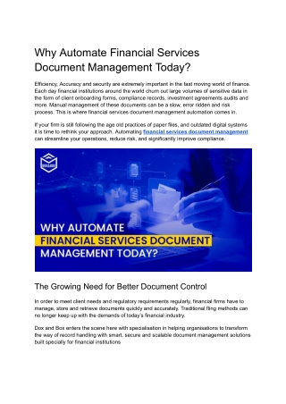 Why Automate Financial Services Document Management Today?