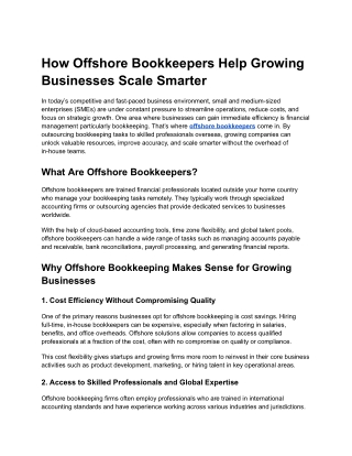 How Offshore Bookkeepers Help Growing Businesses Scale Smarter