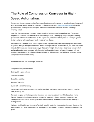 The Role of Compression Conveyor in High-Speed Automation .