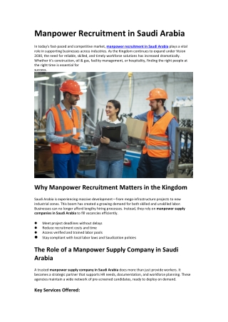 Manpower Recruitment in Saudi Arabia