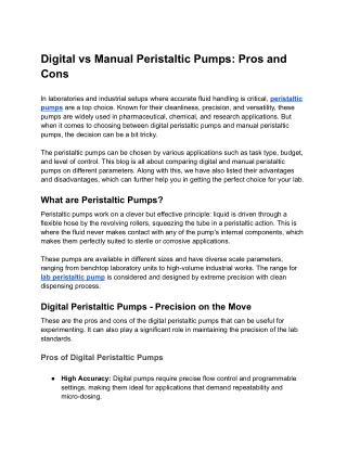 Digital vs Manual Peristaltic Pumps_ Pros and Cons