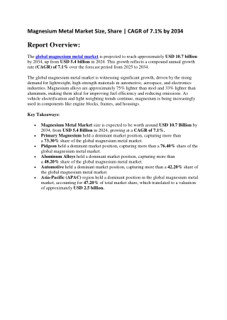 Magnesium Metal Market Drivers, Challenges & Long-Term Forecast