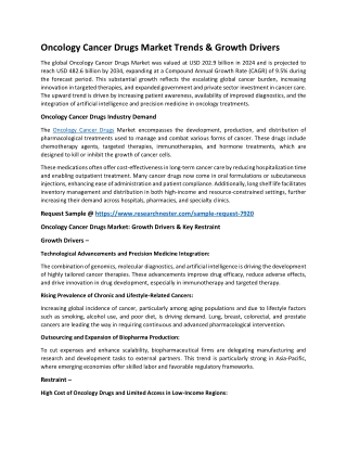 Oncology Cancer Drugs Market Report: 2034 Summary
