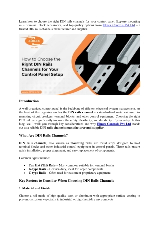 Learn how to choose the right DIN rails channels for your control panel. Explore