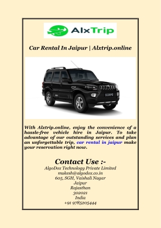 Car Rental In Jaipur | Alxtrip.online