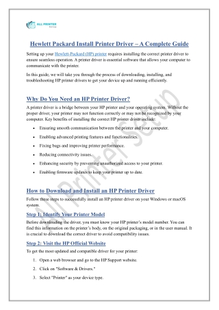 Hewlett Packard Install Printer Driver – A Complete Guide