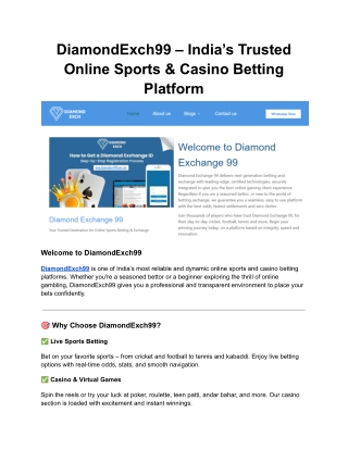 DiamondExch99 – India’s Trusted Online Sports & Casino Betting Platform