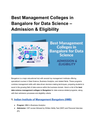 Best Management Colleges in Bangalore for Data Science – Admission & Eligibility
