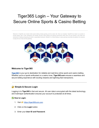 Tiger365 Login – Your Gateway to Secure Online Sports & Casino Betting