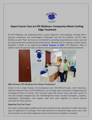 Expert Cancer Care at LYFE Medicare: Compassion Meets Cutting-Edge Treatment
