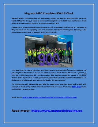 Magnetic MRO Completes 900th C