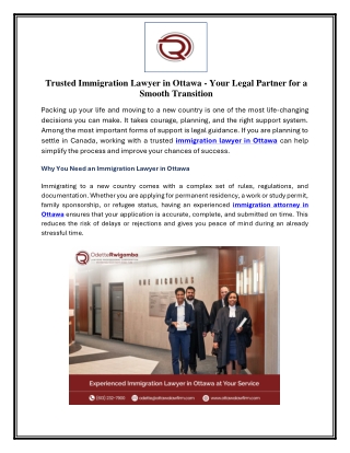 Trusted Immigration Lawyer in Ottawa - Your Legal Partner for a Smooth Transition