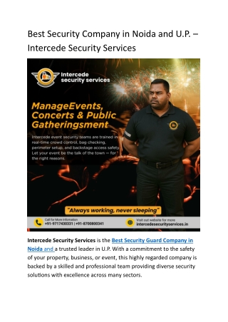 Best Security Company in Noida and U