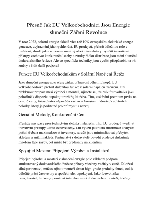 Přesně Jak EU Velkoobchodníci Jsou Síla Solární Energie Shift