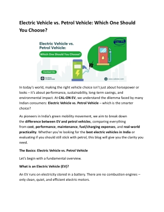 Electric Vehicle vs. Petrol Vehicle: Which One Should You Choose?