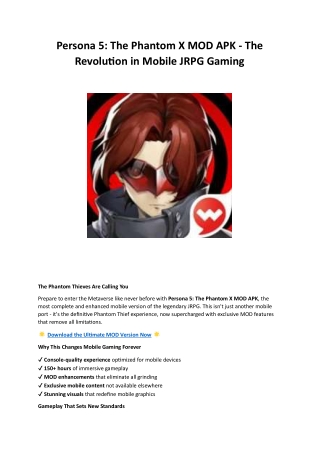 Persona 5: The Phantom X MOD APK - The Revolution in Mobile JRPG Gaming