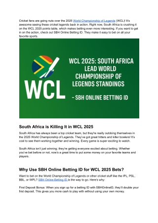 South Africa Tops WCL 2025 Table – Bet Live with SBH Online Betting ID