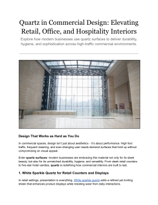 Quartz in Commercial Design: Elevating Retail, Office, and Hospitality Interiors