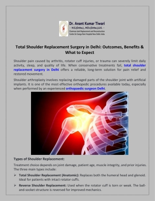 Total Shoulder Replacement Surgery in Delhi Outcomes, Benefits & What to Expect