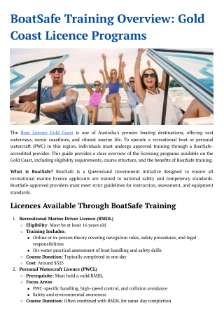 BoatSafe Training Overview Gold Coast Licence Programs