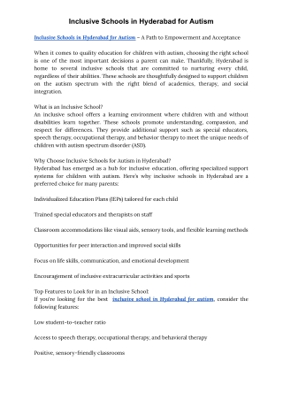 Inclusive Schools in Hyderabad for Autism