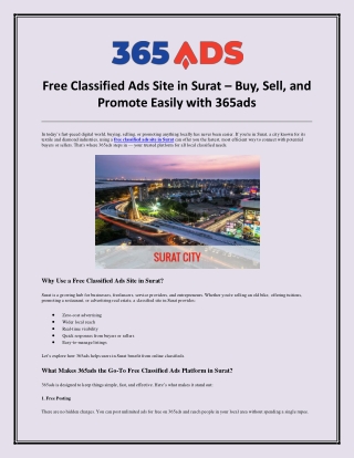 Free Classified Ads Site in Surat – Buy, Sell, and Promote Easily with 365ads