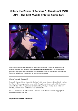 Unlock the Power of Persona 5: Phantom X MOD APK – The Best Mobile RPG for Anime