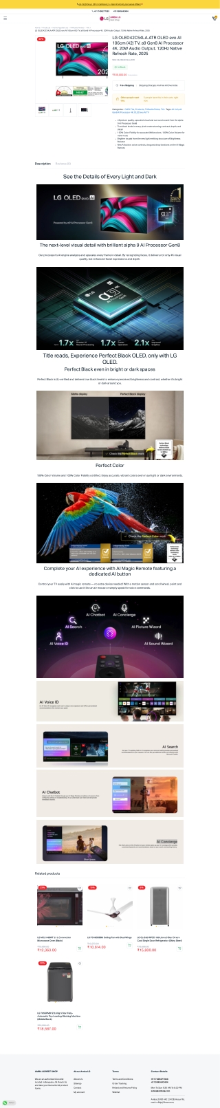 Buy LG OLED42C54LA 106cm (42) OLED evo AI Smart TV - LG Online Stores