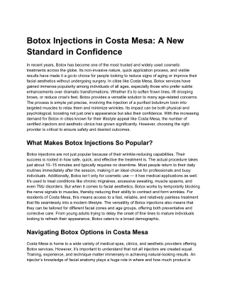 Botox Injections in Costa Mesa A New Standard in Confidence