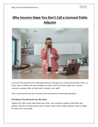 Why Insurers Hope You Don’t Call a Licensed Public Adjuster