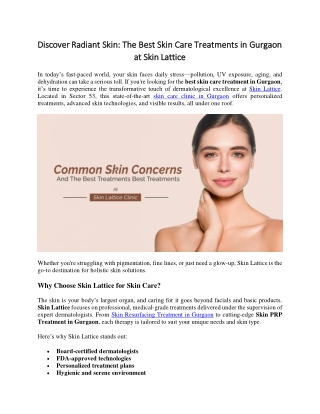 The Best Skin Care Treatments in Gurgaon at Skin Lattice