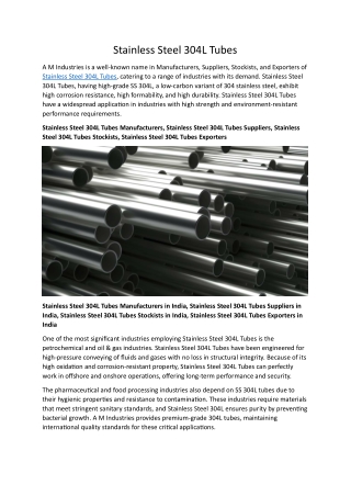 Stainless Steel 304L Tubes Exporters