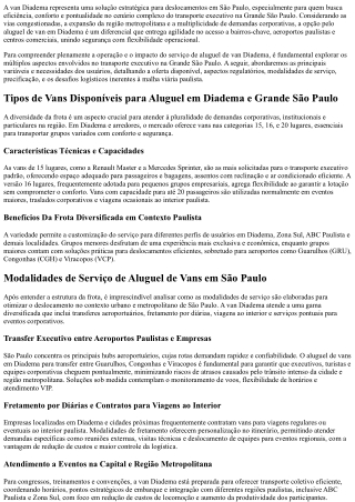 Van Diadema: conforto e pontualidade para seu transporte executivo em SP