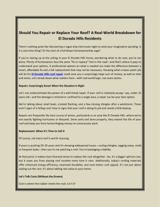 Repair or Replace Roof? El Dorado Hills Guide